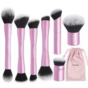 Maange 7 Pieces Pink Double Sided Kabuki Cosmetics Makeup Brushes